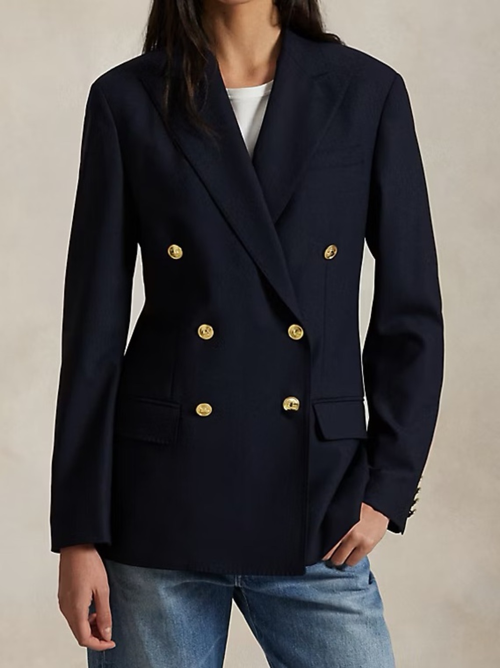 MAKE AN OFFER - RALPH LAUREN Double Breasted Stretch Crepe Wool Knit Blazer